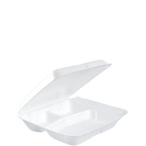 Foam Hinged Lid Container 8" - Three Compartment