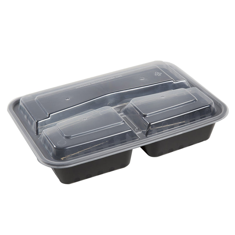 Black Food Container 3-Comp Rectangular Combo Pack 32oz (AmerChoice)