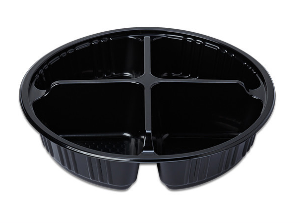 Black PET Side Dish Tray 4 Compartment PET 반찬용기 4칸