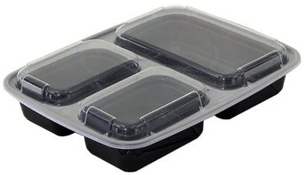 Black Food Container 3-Comp Rectangular Combo Pack 30oz.